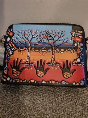 Artistic Multicolor Crossbody Bag with Handprint Motif